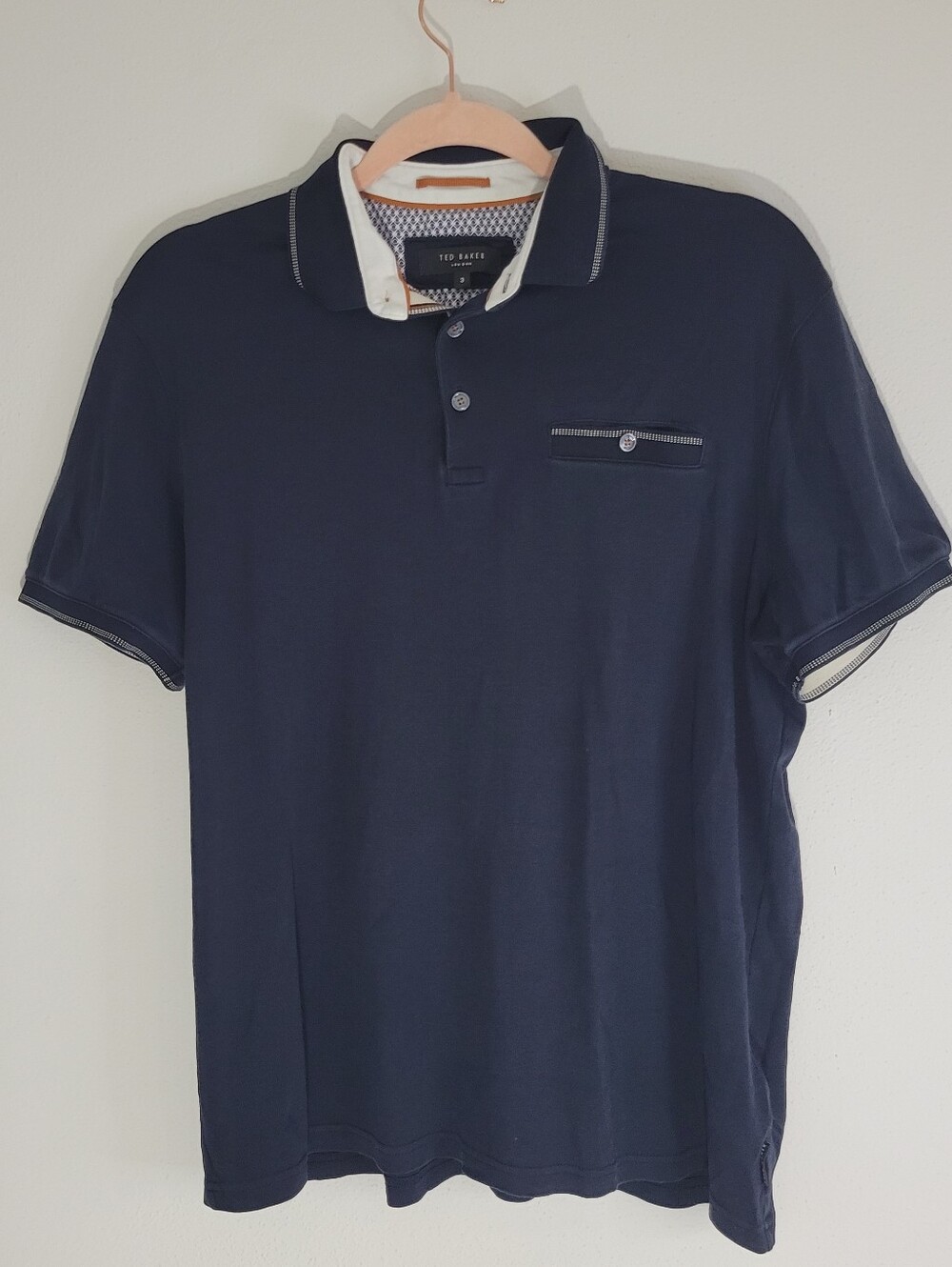 Ted Baker Men SIze 3 Navy Polo with Contrast Collar
